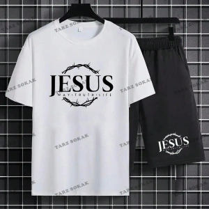 Homme Erkek Mektup Grafikli Tişört ve İpli Bel Şort Takım