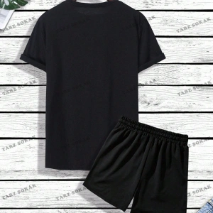 Homme Erkek Mektup Grafikli Tişört ve İpli Bel Şort Takım