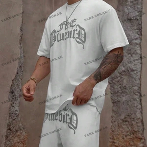 Homme Erkek Yazılı Baskılı Kısa Kollu Tişört ve Şort 2 adet/takım