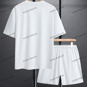 Homme Erkek Yazılı Baskılı Kısa Kollu Tişört ve Şort 2 adet/takım