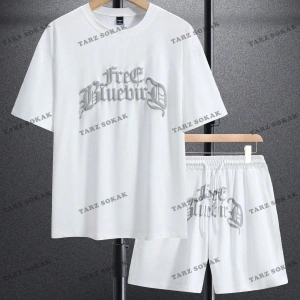 Homme Erkek Yazılı Baskılı Kısa Kollu Tişört ve Şort 2 adet/takım