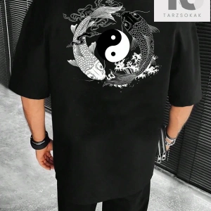 Homme Erkek Yin & Yang Baskı Damla Omuz Tişört