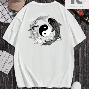 Homme Erkek Yin & Yang Baskı Damla Omuz Tişört