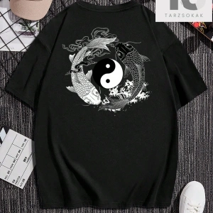 Homme Erkek Yin & Yang Baskı Damla Omuz Tişört