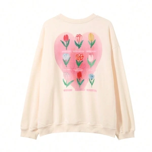 Honeyspot Çiçekli ve Harfli Grafik Düşük Omuz Oversize Sweat Bej