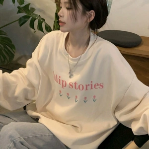 Honeyspot Çiçekli ve Harfli Grafik Düşük Omuz Oversize Sweat Bej