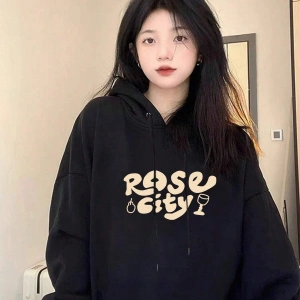 Honeyspot Letter Graphic Drop Shoulder Oversized Drawstring Hoodie Siyah