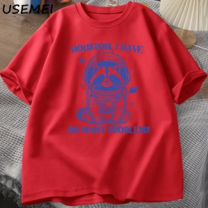 Houston Çok Sorunum Var Tshirt Komik Rakun Meme Grafik T Shirt Çöp Panda Merch T-shirt Adam P 2818