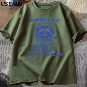 Houston Çok Sorunum Var Tshirt Komik Rakun Meme Grafik T Shirt Çöp Panda Merch T-shirt Adam P 2818