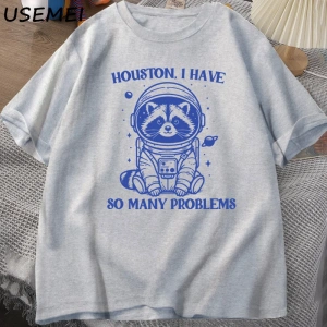 Houston Çok Sorunum Var Tshirt Komik Rakun Meme Grafik T Shirt Çöp Panda Merch T-shirt Adam P 2818