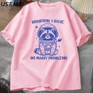 Houston Çok Sorunum Var Tshirt Komik Rakun Meme Grafik T Shirt Çöp Panda Merch T-shirt Adam P 2818