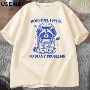Houston Çok Sorunum Var Tshirt Komik Rakun Meme Grafik T Shirt Çöp Panda Merch T-shirt Adam P 2818