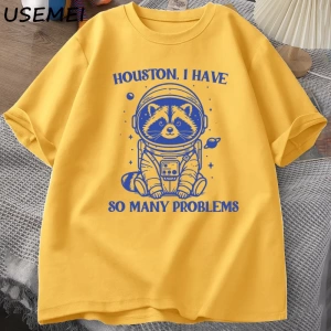 Houston Çok Sorunum Var Tshirt Komik Rakun Meme Grafik T Shirt Çöp Panda Merch T-shirt Adam P 2818