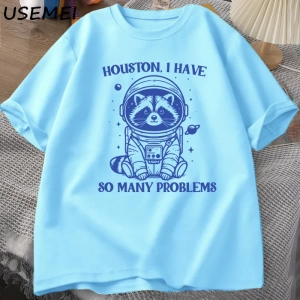 Houston Çok Sorunum Var Tshirt Komik Rakun Meme Grafik T Shirt Çöp Panda Merch T-shirt Adam P 2818