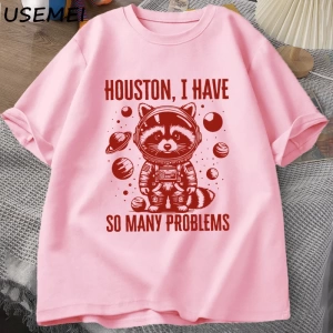 Houston o kadar çok sorun var T-shirt erkekler komik rakun uzayda Vintage hayvan uzay T Shirt 2851