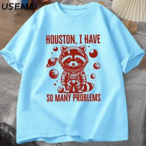 Houston o kadar çok sorun var T-shirt erkekler komik rakun uzayda Vintage hayvan uzay T Shirt 2851