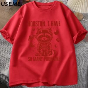 Houston o kadar çok sorun var T-shirt erkekler komik rakun uzayda Vintage hayvan uzay T Shirt 2851