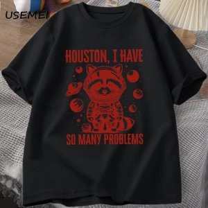 Houston o kadar çok sorun var T-shirt erkekler komik rakun uzayda Vintage hayvan uzay T Shirt 2851