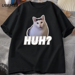 Huh Kedi Meme T Shirt Komik Sevimli Kedi Grafik T Shirt Unisex Moda T-shirt Yaz Çiftler Rahat 2798
