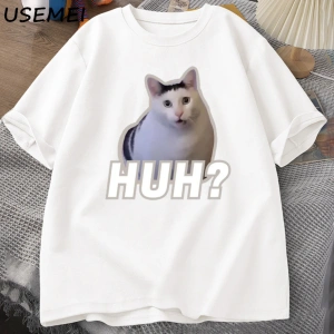 Huh Kedi Meme T Shirt Komik Sevimli Kedi Grafik T Shirt Unisex Moda T-shirt Yaz Çiftler Rahat 2798