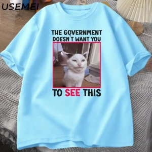 Hükümet İstemiyor Komik Kedi Meme T-shirt Erkekler Rahat Kısa Kollu Aptal Aptal T Shirt erkek 3073