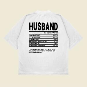 Husband Baskılı Oversize Unisex Pamuklu Nefes Alan Kalın Kumaşlı
