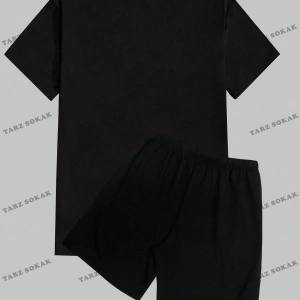 Hypemode Beyaz Örme Erkek Yazılı Baskılı Kısa Kollu Tişört Ve Şort Takım