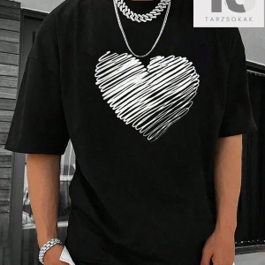 Hypemode Düşük Omuzlu Siyah Triko Yuvarlak Yaka Oversize Erkek Tişört