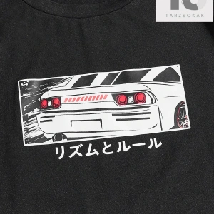 Hypemode Erkek Japon Mektup ve Araba Baskılı Tişört