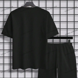 Hypemode Erkek Karikatür Baskılı Kısa Kollu Tişört Ve Şort Örme Rahat 2 Adet Kıyafe