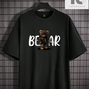 Hypemode Erkek Karikatür Yüz Yuvarlak Yaka Damla Omuz Kol Tişört