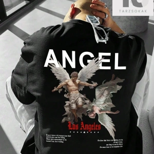 Hypemode Erkek Soyut Figür ve Harf Baskı Kısa Kollu Yuvarlak Yaka Tişört