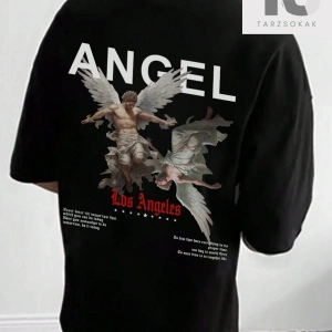 Hypemode Erkek Soyut Figür ve Harf Baskı Kısa Kollu Yuvarlak Yaka Tişört