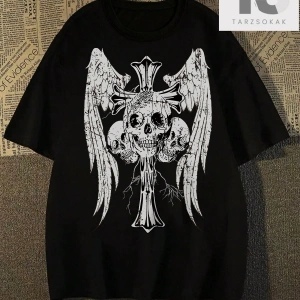 Hypemode Erkek Yuvarlak Yaka Heykel ve Harf Baskı Kısa Kollu Tişört