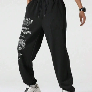 Hypemode Letter Tiger & Floral Graphic Drawstring Waist Eşofman Altı