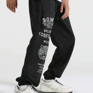 Hypemode Letter Tiger & Floral Graphic Drawstring Waist Eşofman Altı