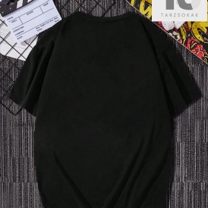 Hypemode Sloganlı Siyah Örgü Yuvarlak Yaka Kısa Kollu Erkek Tişört