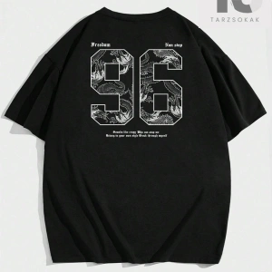 Hypemode Yuvarlak Yaka Ejderha Baskılı, Harf ve Sayı Tasarımlı Kısa Kollu Erkek Tiş