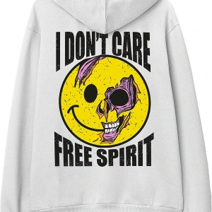 I Dont Care Beyaz Oversize Unisex Kapüşonlu Sweatshirt Hoodie