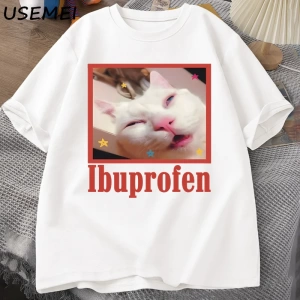 Ibuprofen Kedi Meme Tshirt Komik Kedi Grafik Tee Sevimli Kedi Sevgilisi Pamuklu Tişört Rahat  2808