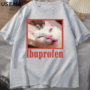 Ibuprofen Kedi Meme Tshirt Komik Kedi Grafik Tee Sevimli Kedi Sevgilisi Pamuklu Tişört Rahat  2808