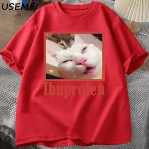 Ibuprofen Kedi Meme Tshirt Komik Kedi Grafik Tee Sevimli Kedi Sevgilisi Pamuklu Tişört Rahat  2808