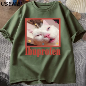 Ibuprofen Kedi Meme Tshirt Komik Kedi Grafik Tee Sevimli Kedi Sevgilisi Pamuklu Tişört Rahat  2808