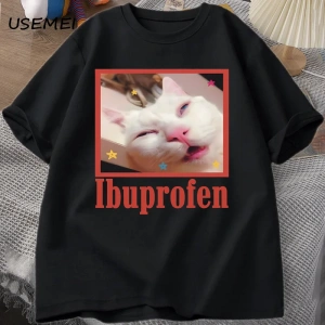 Ibuprofen Kedi Meme Tshirt Komik Kedi Grafik Tee Sevimli Kedi Sevgilisi Pamuklu Tişört Rahat  2808