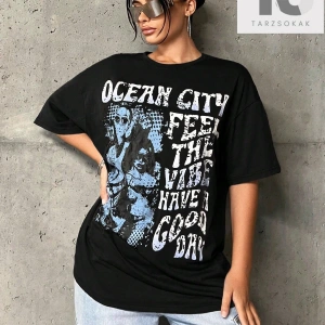 ICON Sloganlı Grafik Düşük Omuzlu Tişört