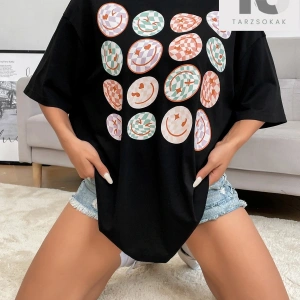 İfade Baskılı Düşük Omuzlu Tişört