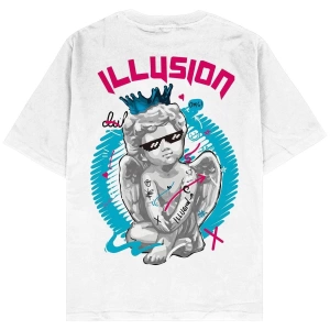 Illusion Beyaz Oversize Unisex T-shirt