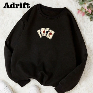 İskambil Renkli Oversize Bisiklet Yaka Pamuklu Sweatshirt Beyaz