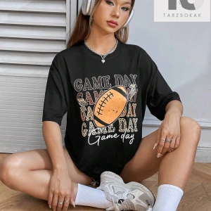 İskelet Baskılı Düşük Omuzlu Tişört