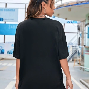 İskelet Desenli Düşük Omuzlu Tişört